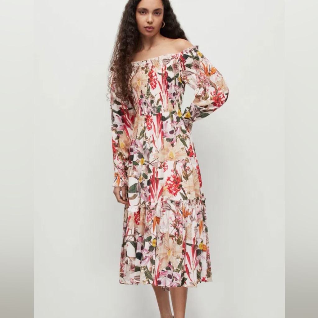 Allsaints Floral Off Shoulder Maxi Dress